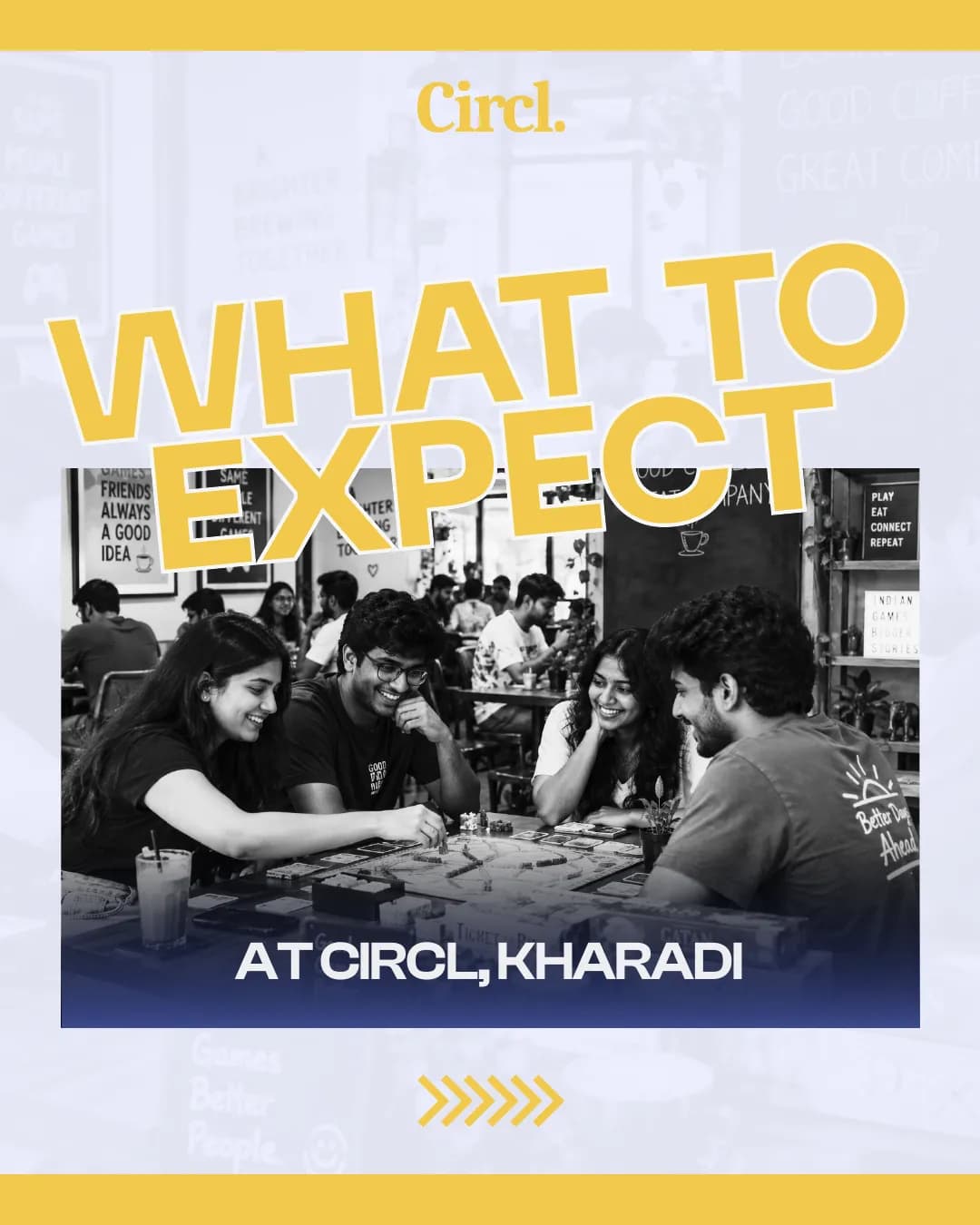 What to expect at Circl, Kharadi: four people laughing together over a board game.